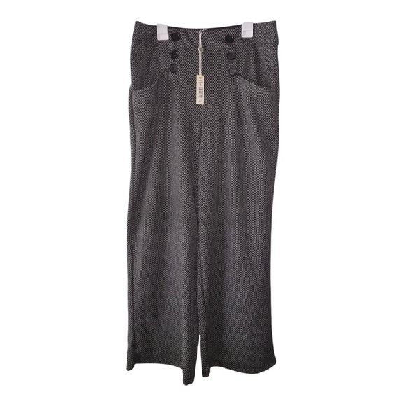 Max Studio Women's Wide Leg Sailor Pants Size L Black White Diamond Print NWT - Picture 1 of 5